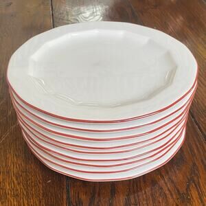 Salad Set 9 Porsgrund Octavia Red Rim Plates 8” Made In Norway Discontinued
